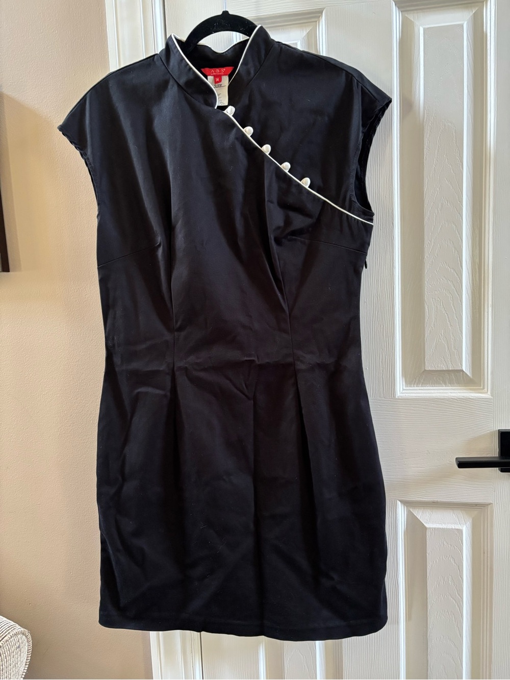 ABS by Allen Schwartz Black Mandarin Collar Contrast Trim Mini Dress Size 14